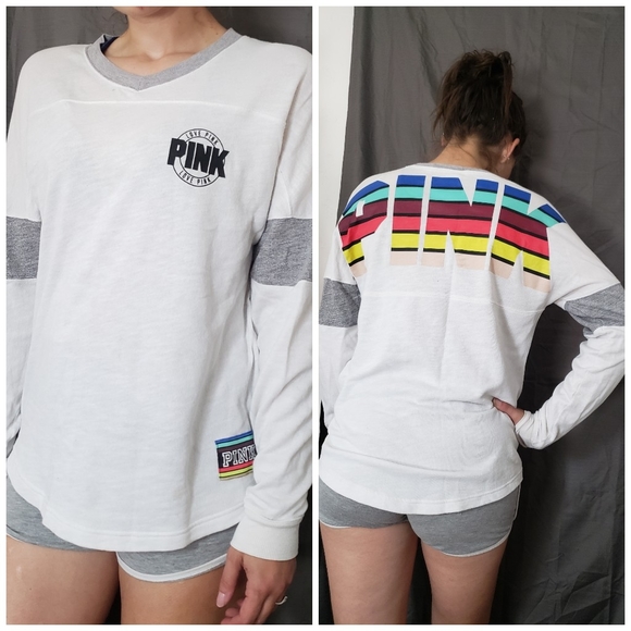 PINKbyV.S. | White/Rainbow Varsity Long Sleeve! - Picture 8 of 8